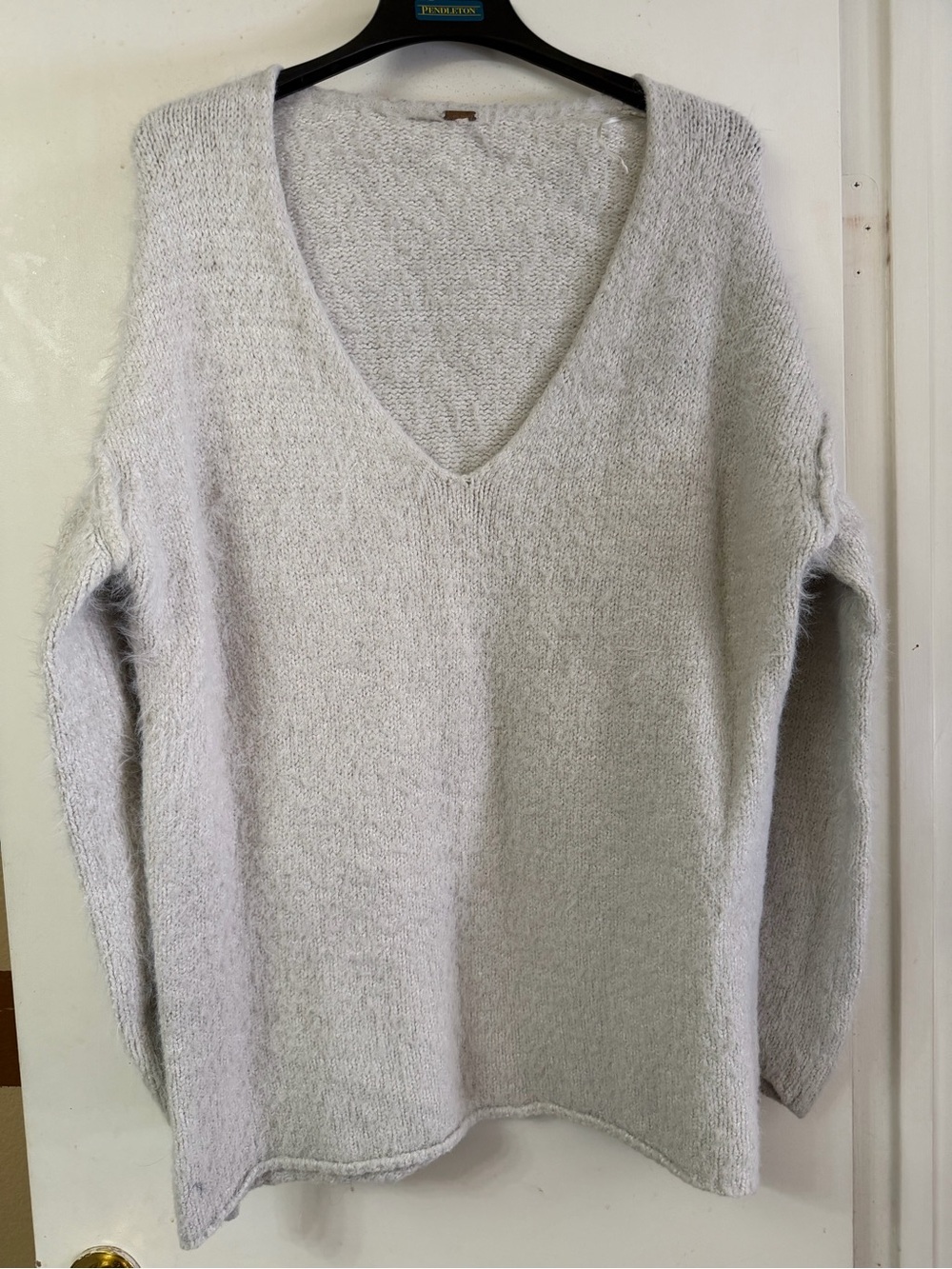 Free People Pale Gray Fuzzy V-Neck Sweater